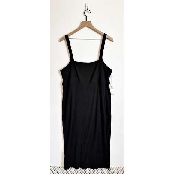 Good American 90s Ribbed Tank Midi Dress Black Size 6 Square Neck Going Out - Picture 2 of 8